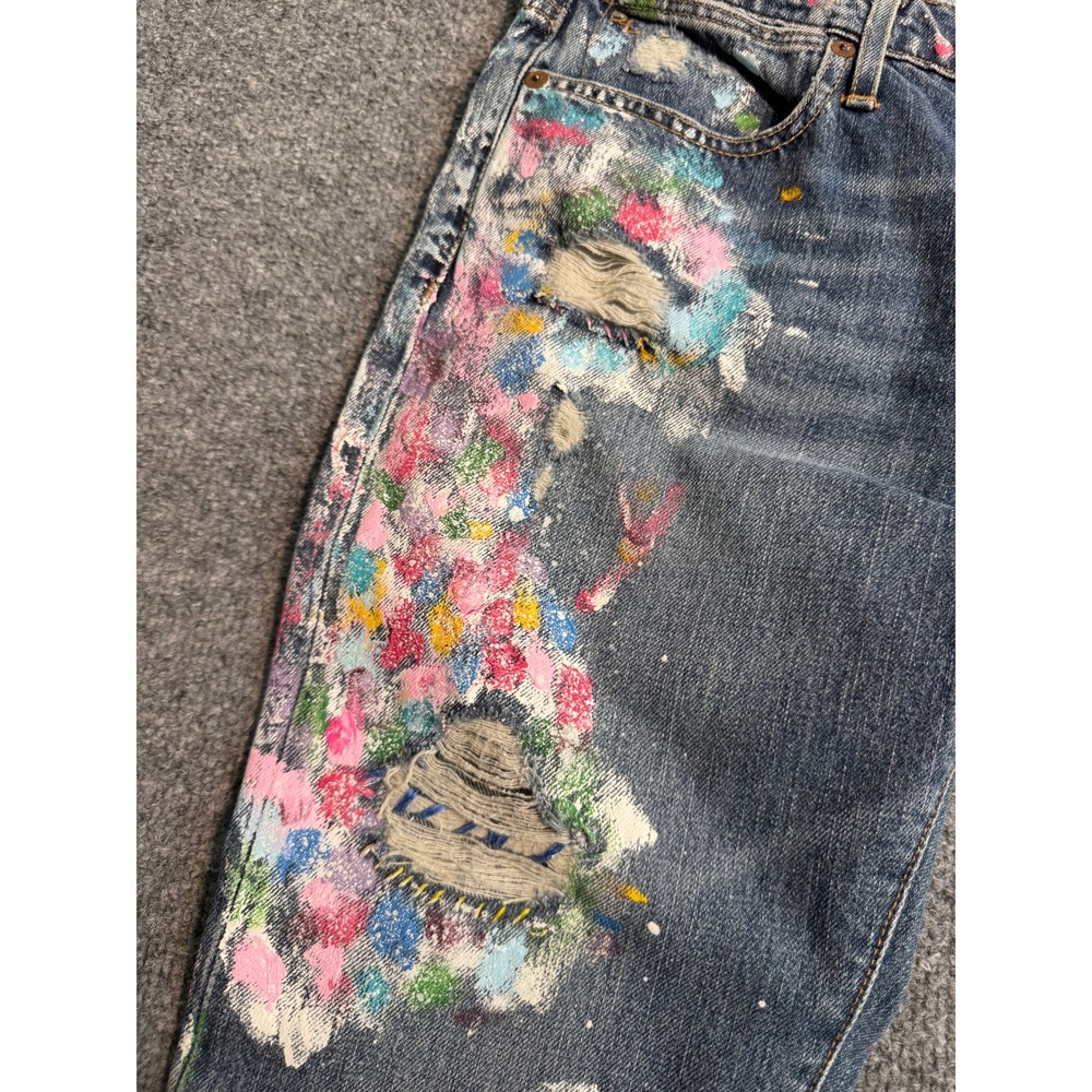 Polo Ralph Lauren Astor Boyfriend Slim Distressed Paint Splatter Jeans 30 Blue - Picture 8 of 11